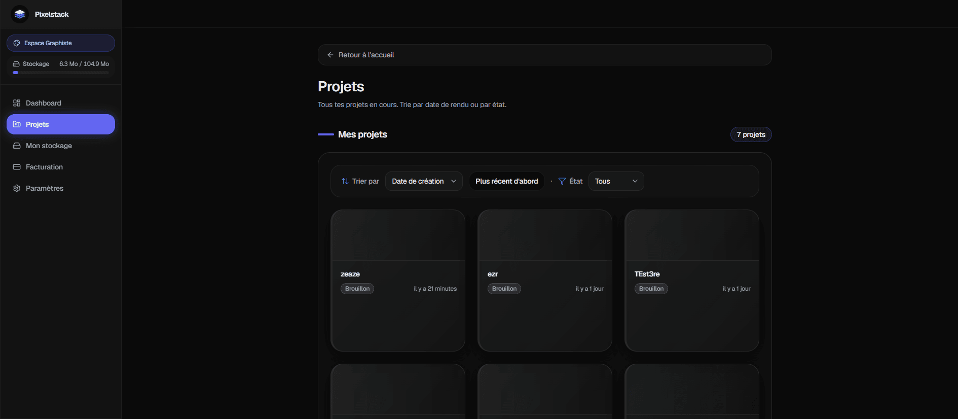 Aperçu de l’application Pixelstack